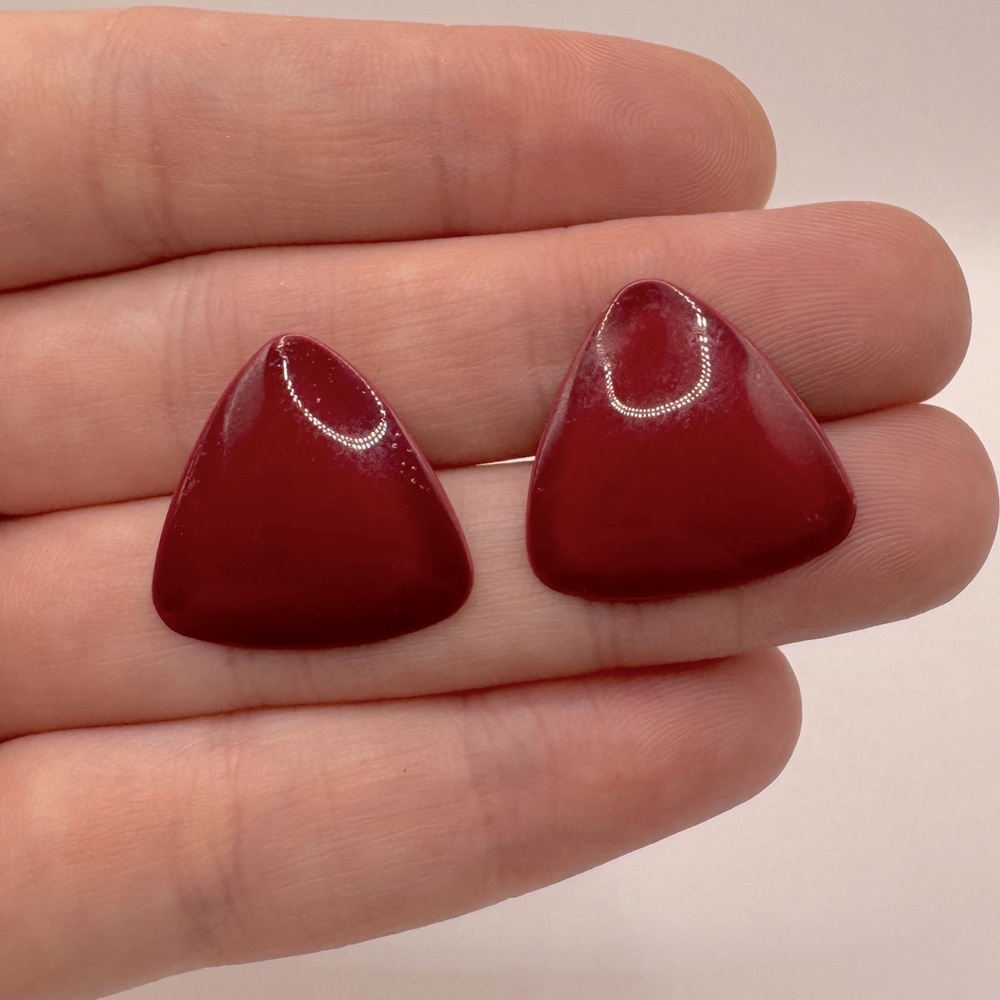 VINTAGE Triangle Burgundy Enamel Earrings